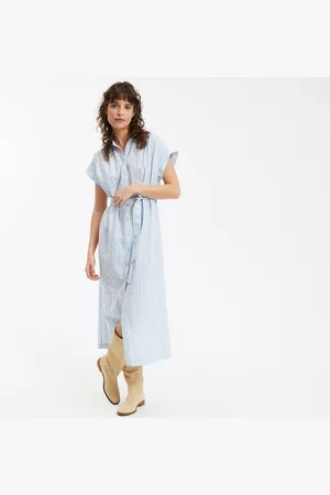 La Redoute Chemisier Lungo In Lino A Righe, Maniche Corte Donna Taglie XS