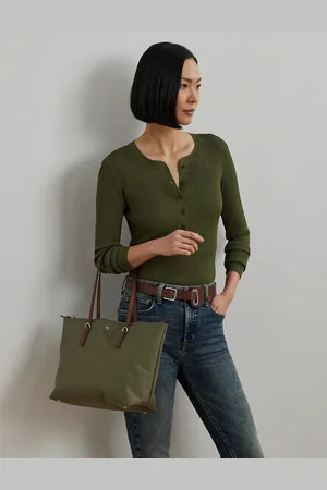 Ralph Lauren Tote Bag Media In Poliammide E Pelle, Keaton