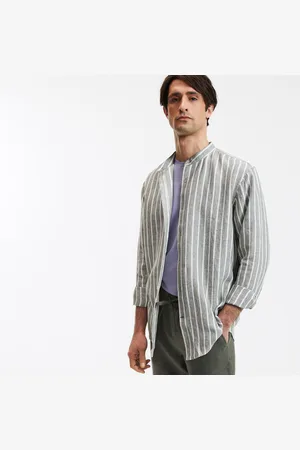 La Redoute Camicia Dritta Di Lino A Righe Con Collo Alla Coreana Uomo Taglie S