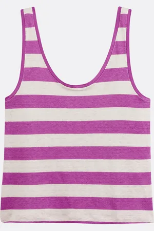 La Redoute Canotta In Lino A Righe, Collo Rotondo Donna Taglie XS