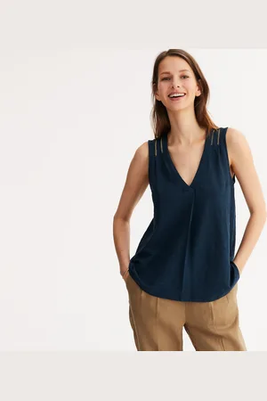 ANNE WEYBURN T-shirt In Lino Senza Maniche Con Scollo A V Donna Taglie 38/40 (IT) - 34/36 (FR)