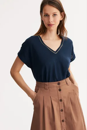 ANNE WEYBURN T-shirt In Lino Con Scollo A V E Maniche Corte Donna Taglie 38/40 (IT) - 34/36 (FR)