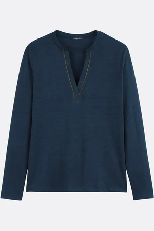 ANNE WEYBURN T-shirt In Lino, Scollo Tunisino, Maniche Lunghe Donna Taglie 38/40 (IT) - 34/36 (FR)