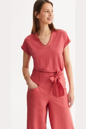 ANNE WEYBURN T-shirt In Lino Con Scollo A V E Maniche Corte Donna Taglie 38/40 (IT) - 34/36 (FR)