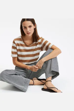 La Redoute T-shirt Girocollo A Righe In Lino, Maniche Corte Donna Taglie XS