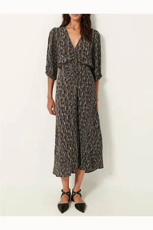 Sessun Abito Longuette Con Scollo A V, Arricciato E Stampato, Nylia Donna Taglie XS