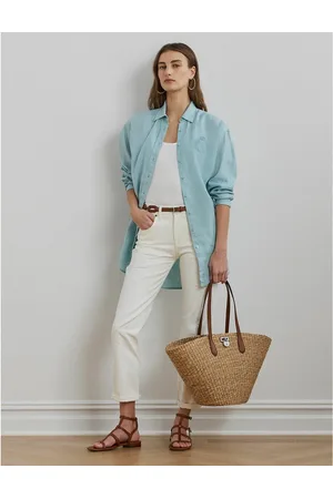 Ralph Lauren Shopping Bag Grande In Paglia E Pelle, Tanner