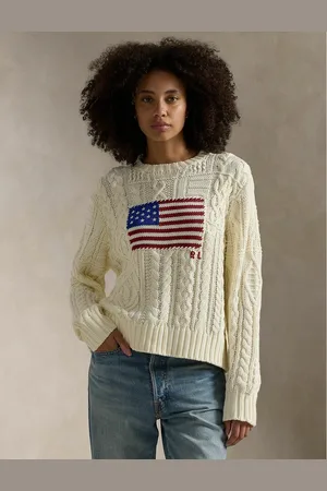 Ralph Lauren Maglione Girocollo, Motivo Bandiera Americana Donna Taglie S