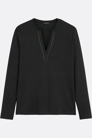 ANNE WEYBURN T-shirt In Lino, Scollo Tunisino, Maniche Lunghe Donna Taglie 38/40 (IT) - 34/36 (FR)