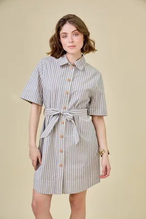 See u soon Abito Camicia A Maniche Corte A Righe Donna Taglie 0(XS)