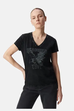 IKKS T-shirt A Maniche Corte Con Scollo A V E Scritta Stampata Donna Taglie S