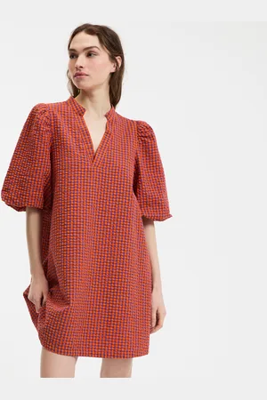 La Redoute Abito Corto A Quadri Con Scollo A V, Maniche A Palloncino Donna Taglie XS