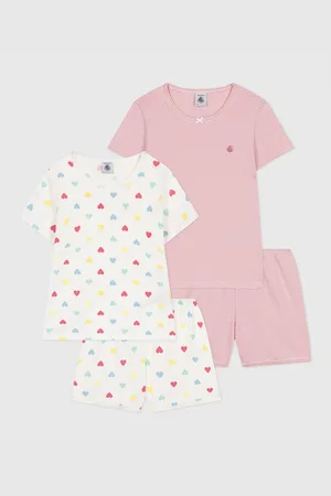 Petit Bateau Confezione Da 2 Pigiami Corti In Cotone, Motivo Cuori E Righe Bambina Taglie 3 anni - 94 cm