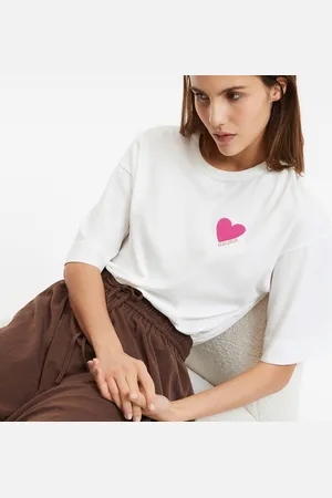 La Redoute T-shirt Girocollo Con Ricamo Sul Petto, Maniche Corte Donna Taglie XS