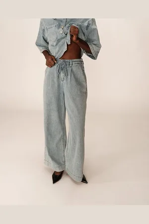 Grace & Mila Jeans A Gamba Larga Con Fascia In Vita Pompon Donna Taglie XS