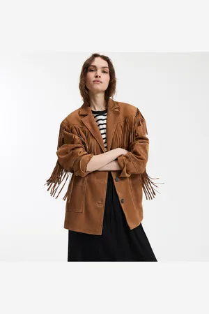 La Redoute Giacca Dritta Con Frange, In Pelle Di Capra Donna Taglie XS