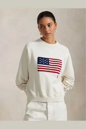 Ralph Lauren Felpa Girocollo A Manica Lunga Con Bandiera Usa Ricamata Donna Taglie XS
