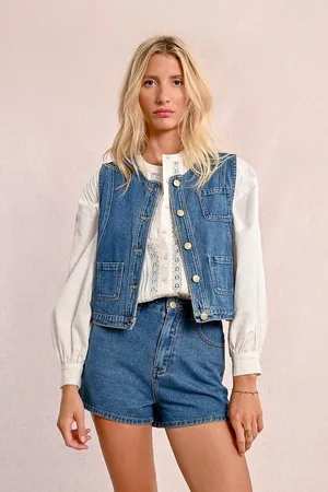 Molly Bracken Giacca Di Jeans Senza Maniche Donna Taglie L