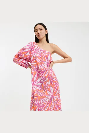 La Redoute Abito Lungo Asimmetrico Con Maniche Lunghe, Stampato Donna Taglie XS