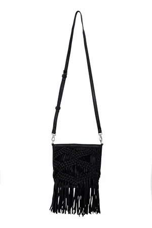 IKKS Secchiello Con Tracolla, In Pelle Intrecciata Con Frange