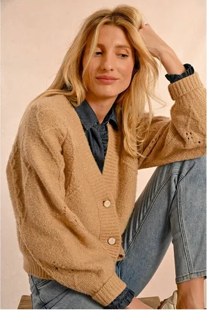 Molly Bracken Cardigan Scollo A V, Maglia Pointelle Donna Taglie XS