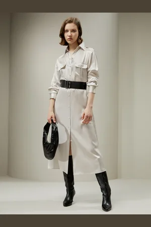 Lilysilk Vestito Seta Donna Chiaro Grigio Trench, Cintura Rimovibile Seta Momme Entrambi Morbidi Ed Elastici XS