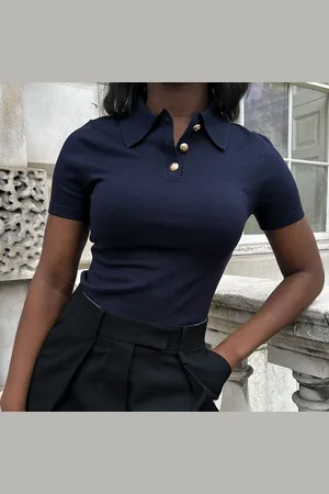 Lilysilk Polo Con Scollo A V Maniche Corte Vestibilità Aderente Delicato Sulla Pelle E Traspirante -Marino