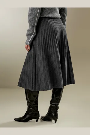 Lilysilk Gonna Lana Pleatedlana Merino Lana Merino Sensazione Elegante Di Facile Manutenzione Grigio Scuro M