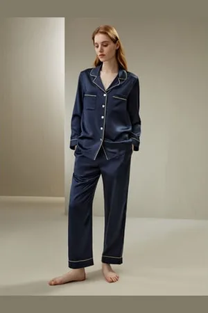 Lilysilk Pigiama Seta Donna -Marino Vita Elasticizzata Charmeuse Seta Set Pigiama In Seta A Due Pezzi XL