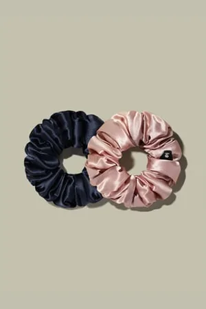 Lilysilk Set Classico Di Elastici In Seta Midi Navy + Rosa Rosato 100% Seta Naturale Stile Classico E Lussuoso