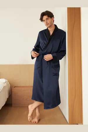 Lilysilk Vestaglia Seta Uomini Scuro Pura Seta Naturale Liscia Maniche Lunghe Raso Resiste Durante Tutte Le Stagioni Xxl