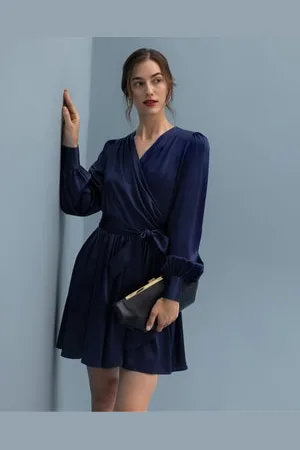 Lilysilk Abito Seta Donna -Marino Maniche A Sbuffo, Vestibilità Regolare 100% Seta Pura Privo Di Sostanze Chimiche Nocive M