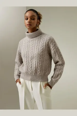 Lilysilk Maglia Cashmere Donna Colletto Altostile A Vita Media.100% Cashmere 100% Cashmere Della Versatilità Naturalmente Antibatterico Hickory L
