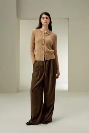Lilysilk Cardigan Donna Maniche Lunghe Con Polsini In Maglia A Coste100% Cashmere 100% Cashmere Comodo E Amichevole Cammello Xl
