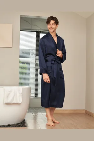 Lilysilk Kimono In Seta Uomini Scuro Pura Seta Naturale Liscia Colletto Classico Con Risvolto Aiuto Per Il Sonno Xxl