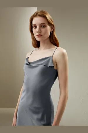 Lilysilk Abiti In Seta Grigio Carbone Scollo A V Drappeggiato, Lunghezza Media 100% Pura Seta Eleganza Senza Tempo E Stile Sofisticato 44