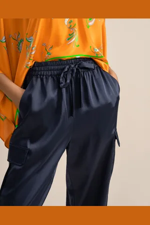 Lilysilk Pantaloni In Seta -Marino Militare Safari, Vestibilità Classica 100% Seta Pura Privo Di Sostanze Chimiche Nocive 44