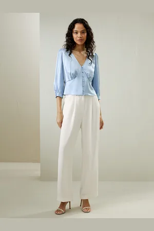 Lilysilk Bluse Eleganti In Seta Scollatura A V Seta Charmeuse Elastica E Liscia Traspirante, Ipoallergenico Sky Blue 50