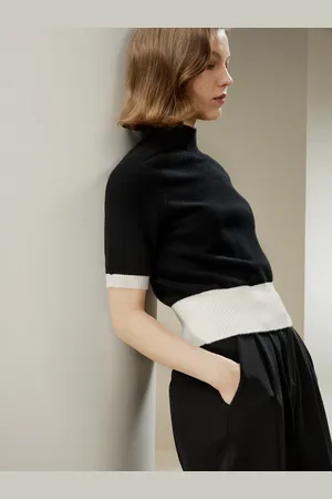 Lilysilk Magliette Di Cashmere Donna Con Polsini E Orlo Colorati 100% Cashmere Caldo, Morbido E Delicato Sulla Pelle M