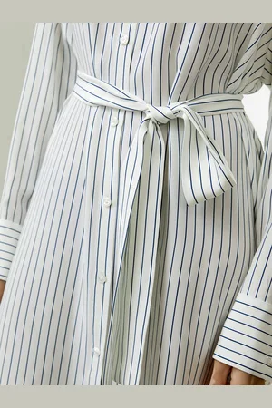 Lilysilk Abito Di Seta Cintura Gessata E Rimovibile Charmeuse Di Seta Leggero E Traspirante Gessato Scuro S