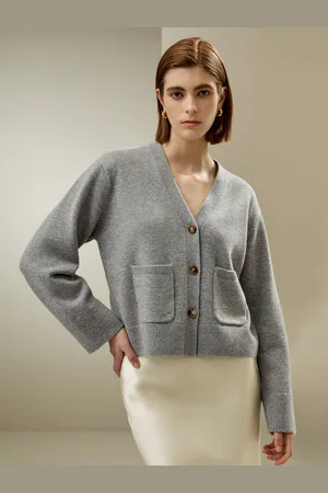 Lilysilk Cardigan Lungo Donna Design Semplicelana E Cashmere Lana E Cashmere Temperatura Regolabile Classico E Durevole Grigio Misto Xs