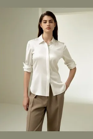 Lilysilk Seta Camicie Donne Eleganti Vestibilità Slimcharmeuse Di Seta Charmeuse Di Seta Adatta Per Il Lavoro E Il Casual Fumo Xs