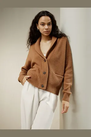Lilysilk Cardigan Donna Elegante Caramello Cardigan Firmato Con Collo A Scialle Morbida E Calda Lana E Cashmere Ideale Per Una Giornata Pigra M