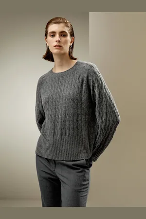 Lilysilk Maglioni Donna A Maglia A Cavo100% Baby Cashmere 100% Baby Cashmere Vestibilità Comoda E Rilassata Naturalmente Antibatterico Grigio Medio L