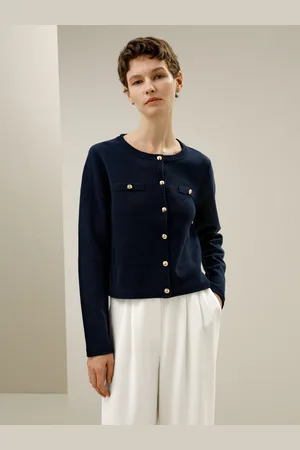 Lilysilk Cardigan Donna Elegante Girocollo Silhouette Sottile Morbida Lana Ideale Per Il Giorno O Per L