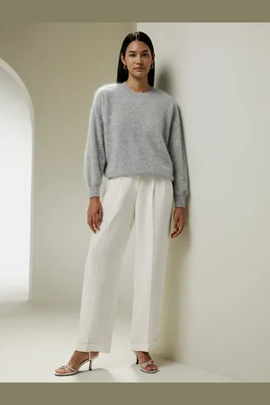 Lilysilk Maglioni Cashmere Donne Grigio Chiaro Scollo Rotondo, Spalle Scese 100% Cashmere Tecnica Giapponese Del Vello L