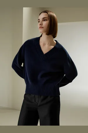 Lilysilk Maglione Di Lana Navy Maglia In Jersey Su Un Solo Lato Lana E Cashmere Delicato Sulla Pelle E Traspirante M