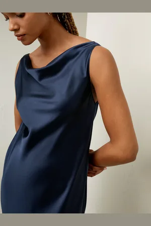 Lilysilk Vestito In Seta -Marino Taglio Sbieco, Lunghezza Sotto Il Ginocchio 100% Seta Pura Leggero E Resistente Alle Pieghe 40
