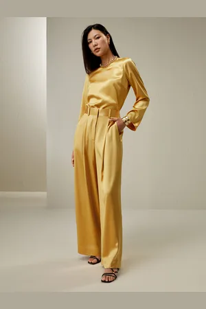 Lilysilk Pantaloni Seta Eleganti Goccia Di Limone Vita Alta, Forma Regolare 100% Pura Seta Pezzi Indispensabili Per Molte Occasioni 40