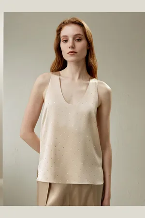 Lilysilk Top In Seta Eleganti Oro Di Ghiaia Scollo A U, Taglia Regolare 100% Seta Naturale Incredibilmente Morbido E Confortevole Al Tatto M